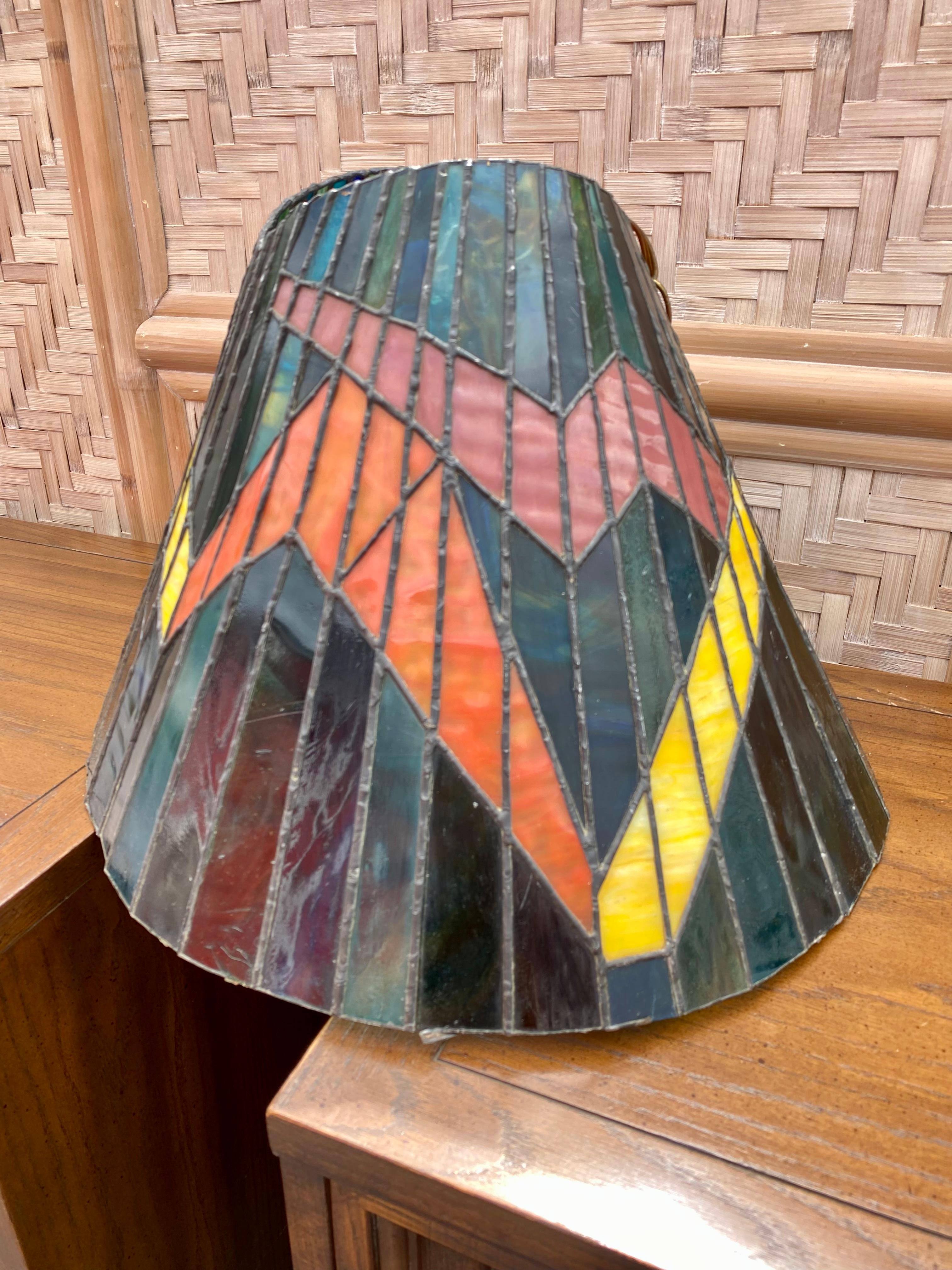 Brass 1960s Colorful Slag Glass Hanging Lamp Pendant  For Sale