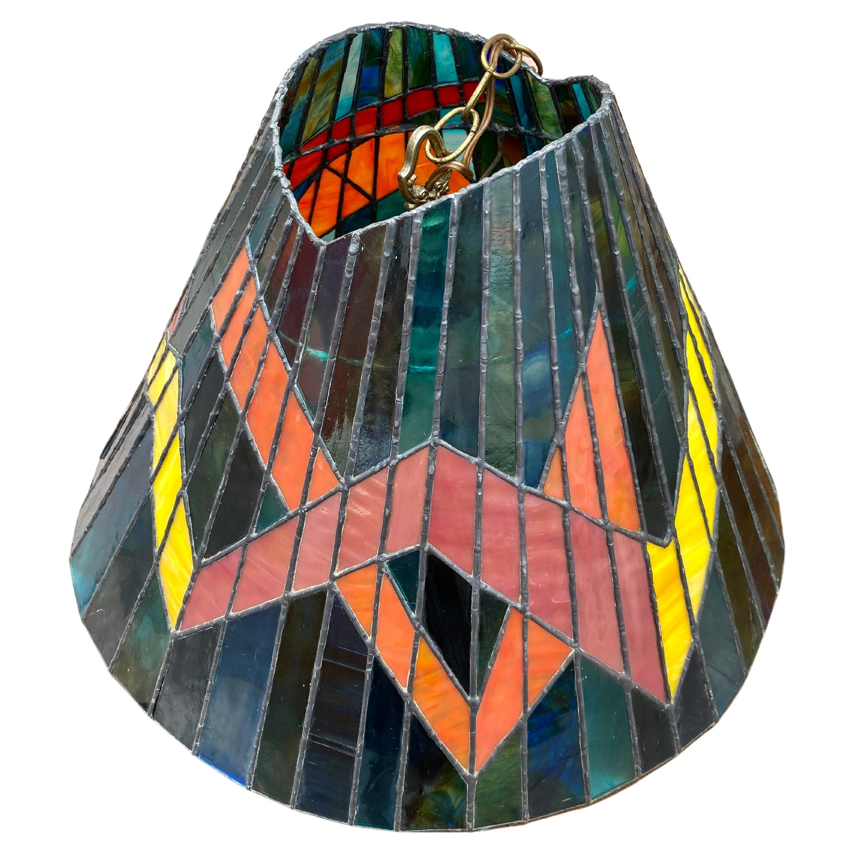 1960s Colorful Slag Glass Hanging Lamp Pendant  For Sale