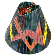 Vintage 1960s Colorful Slag Glass Hanging Lamp Pendant 