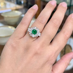 1960's Columbian Emerald and Diamond Ballerina Ring 14k White Gold