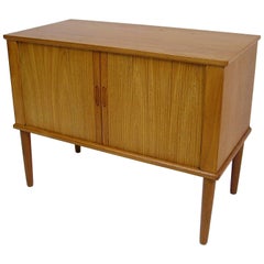 1960s Compact Tambour Door Teak Record Cabinet, Denmark