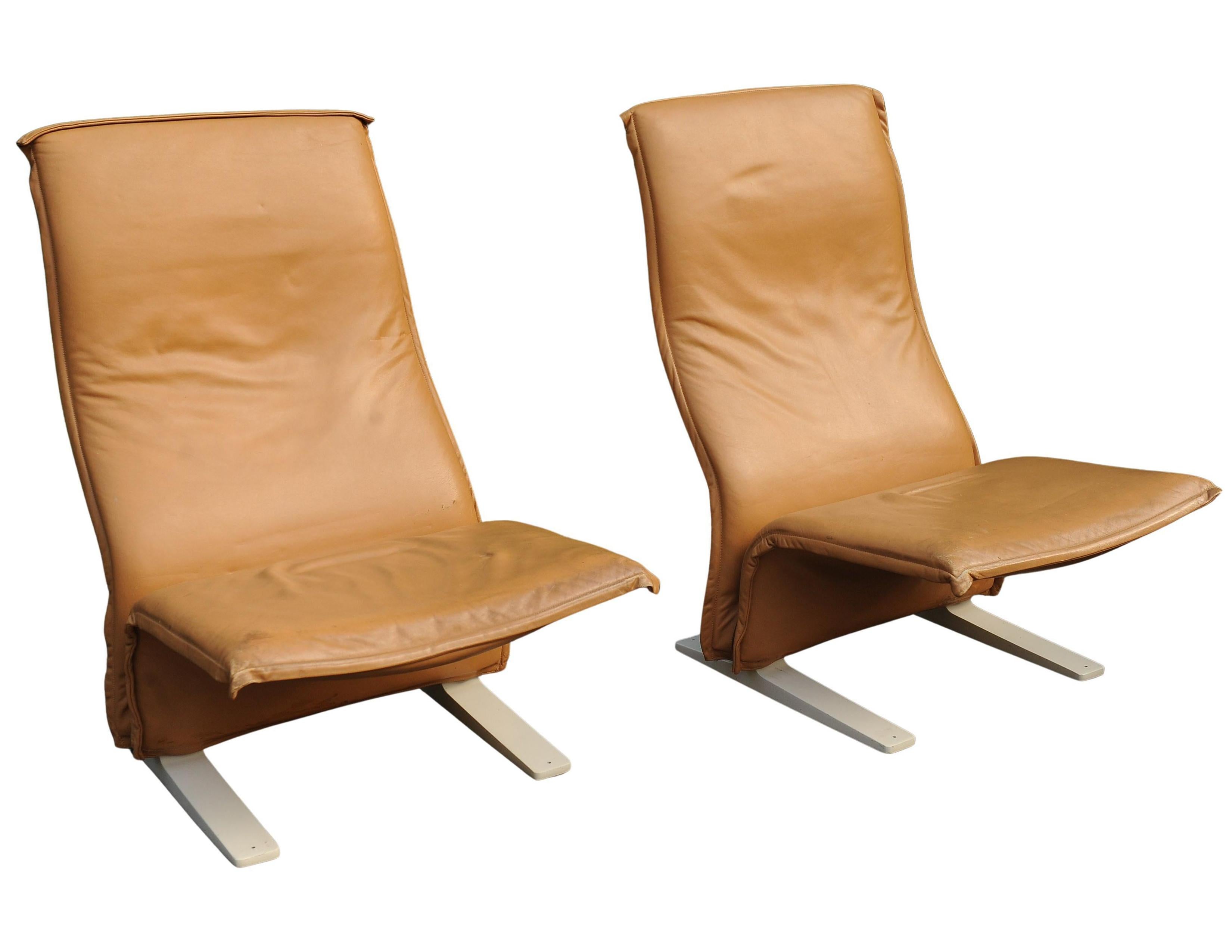 Mid-Century moderno Sedie Concorde degli anni '60 di Pierre Paulin per Artifort imbottite in pelle Tan in vendita