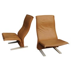 1960's Concorde Chairs by Pierre Paulin for Artifort Upholstered Tan Leather
