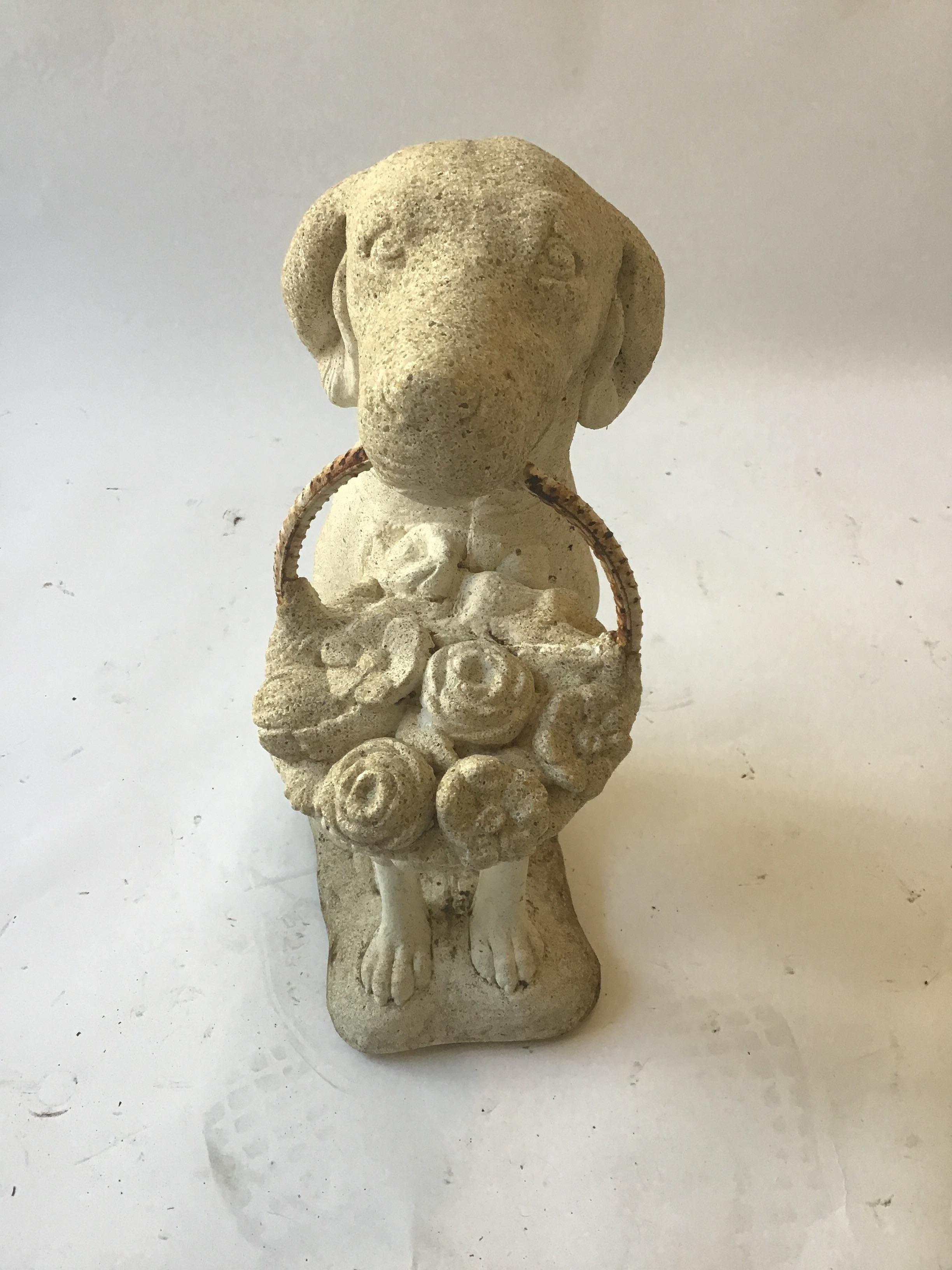 dog with basket statue