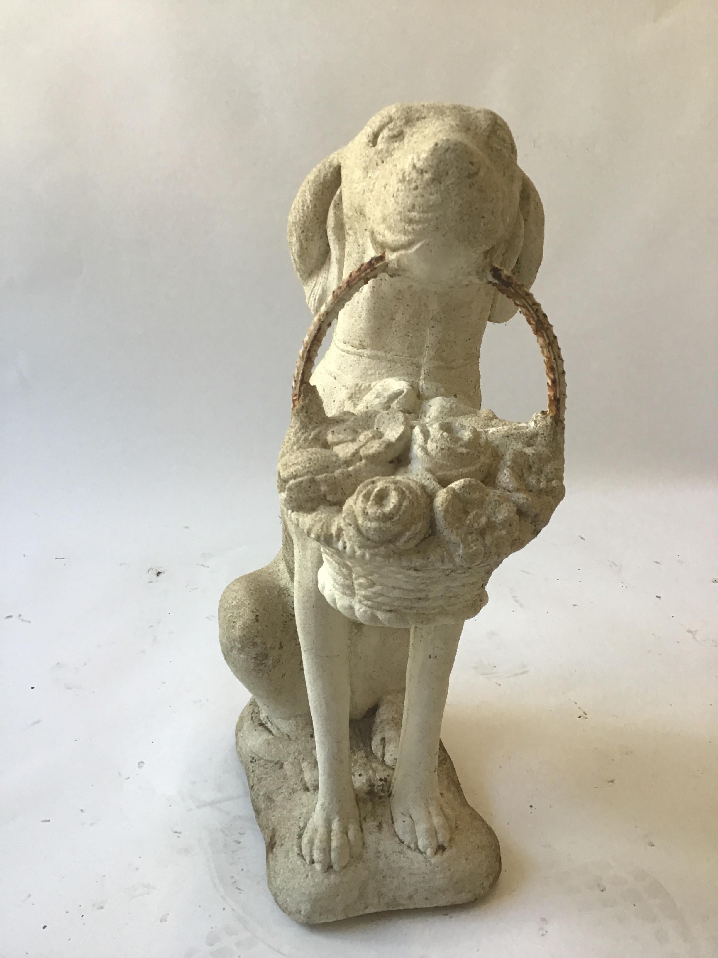 dog with basket statue