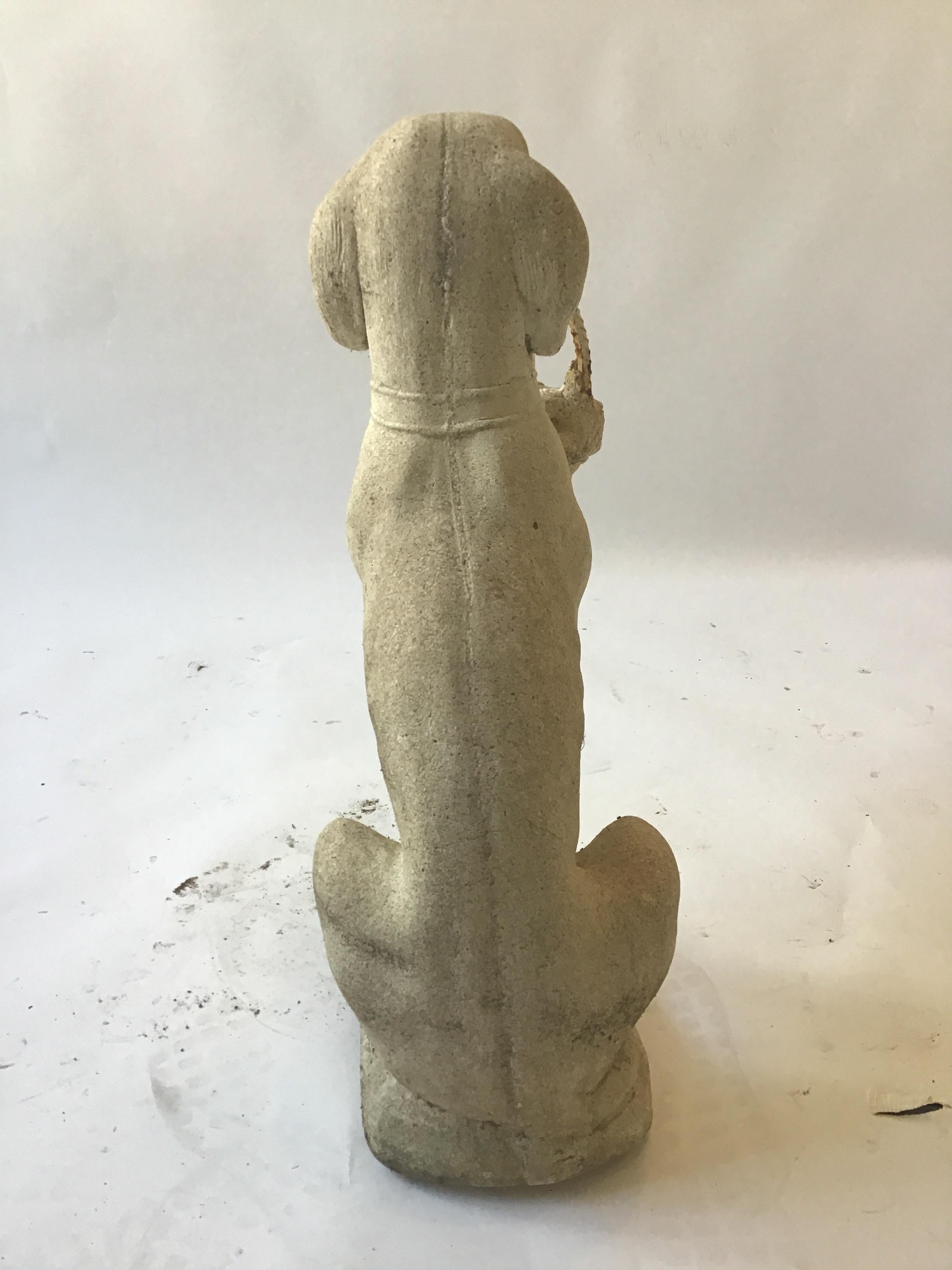 Mid-20th Century 1960s Concrete Dog Holding Basket of Flowers