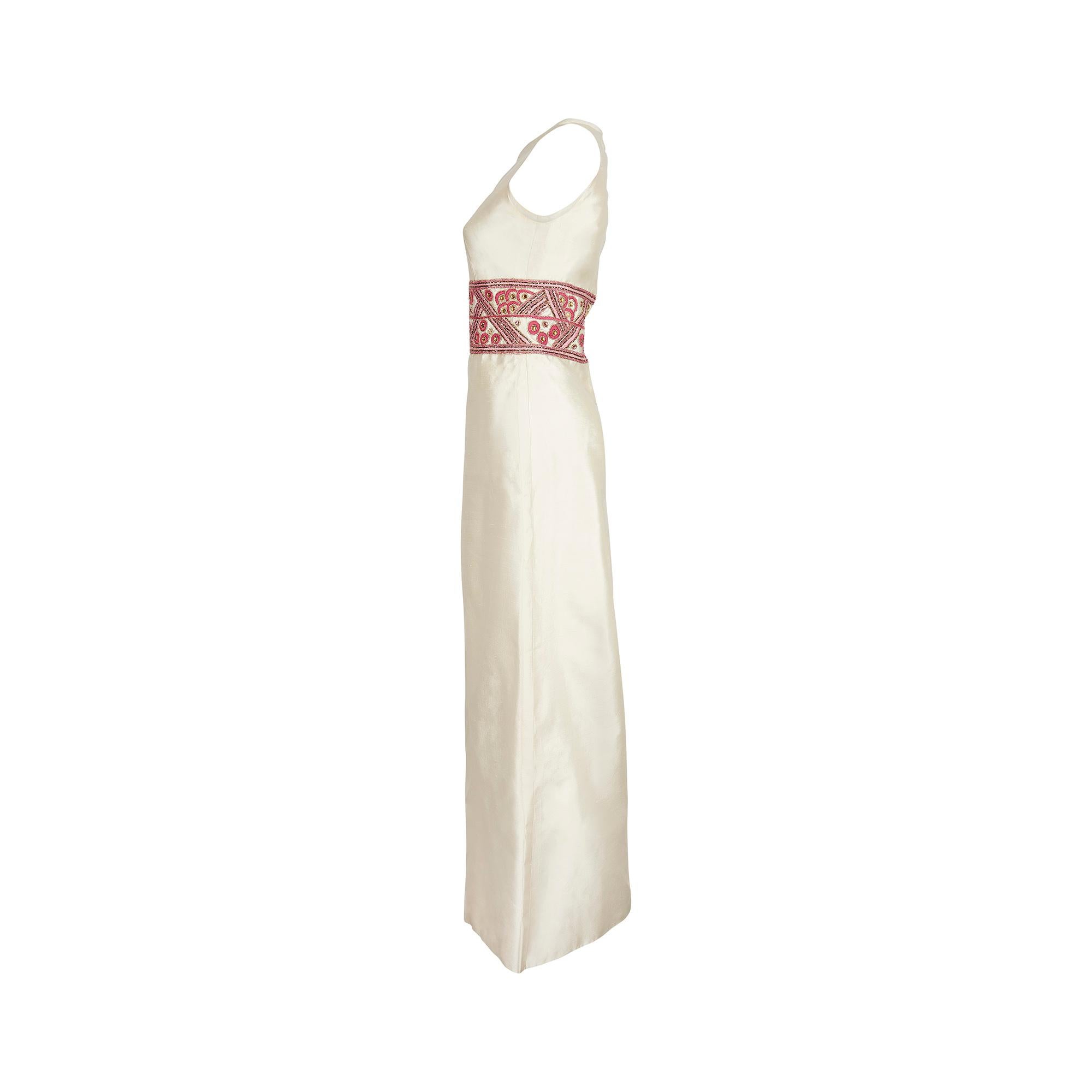 Vestido de seda crema Contessa de los años 60 con cintura adornada rosa Blanco en venta