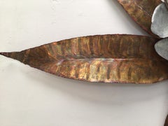 1960s Copper Leaf and Painted Flowers Art Sculpture
