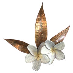 1960s Copper Leaf and Painted Flowers Art Sculpture