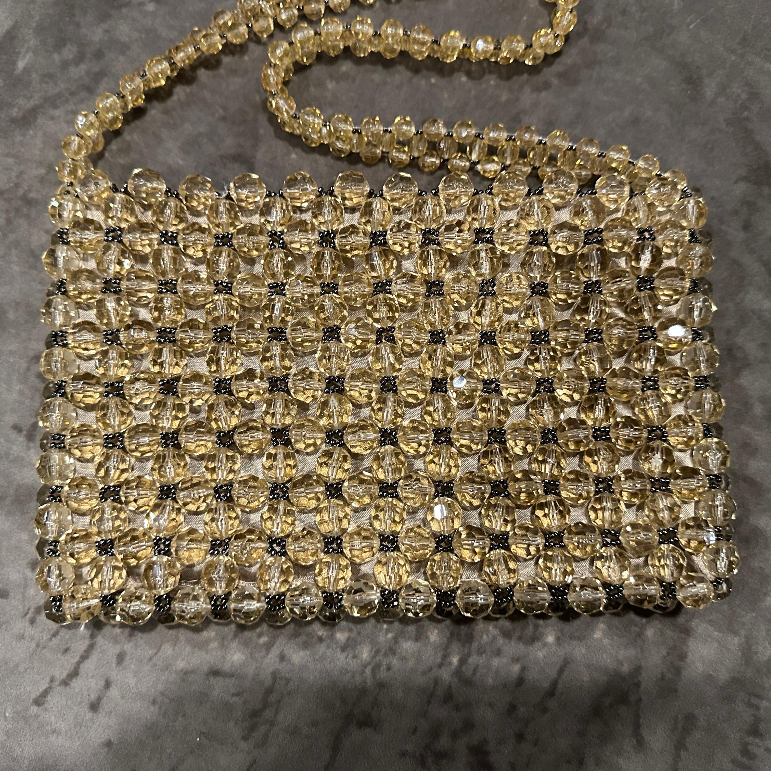 Brown 1960s Coppola e Toppo for Saks Fifth Avenue Crystal Evening Bag For Sale