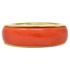 1960's Coral 18 Karat Yellow Gold Vintage Chevron Band Ring