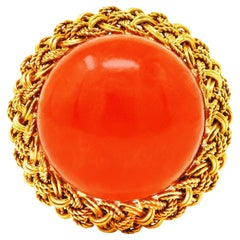 1960's Coral 18 Karat Yellow Gold Woven Nest Vintage Ring