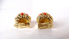 1960s Coral Acrylic & 14k Gold Plated Shell Motif Clip-On Earrings