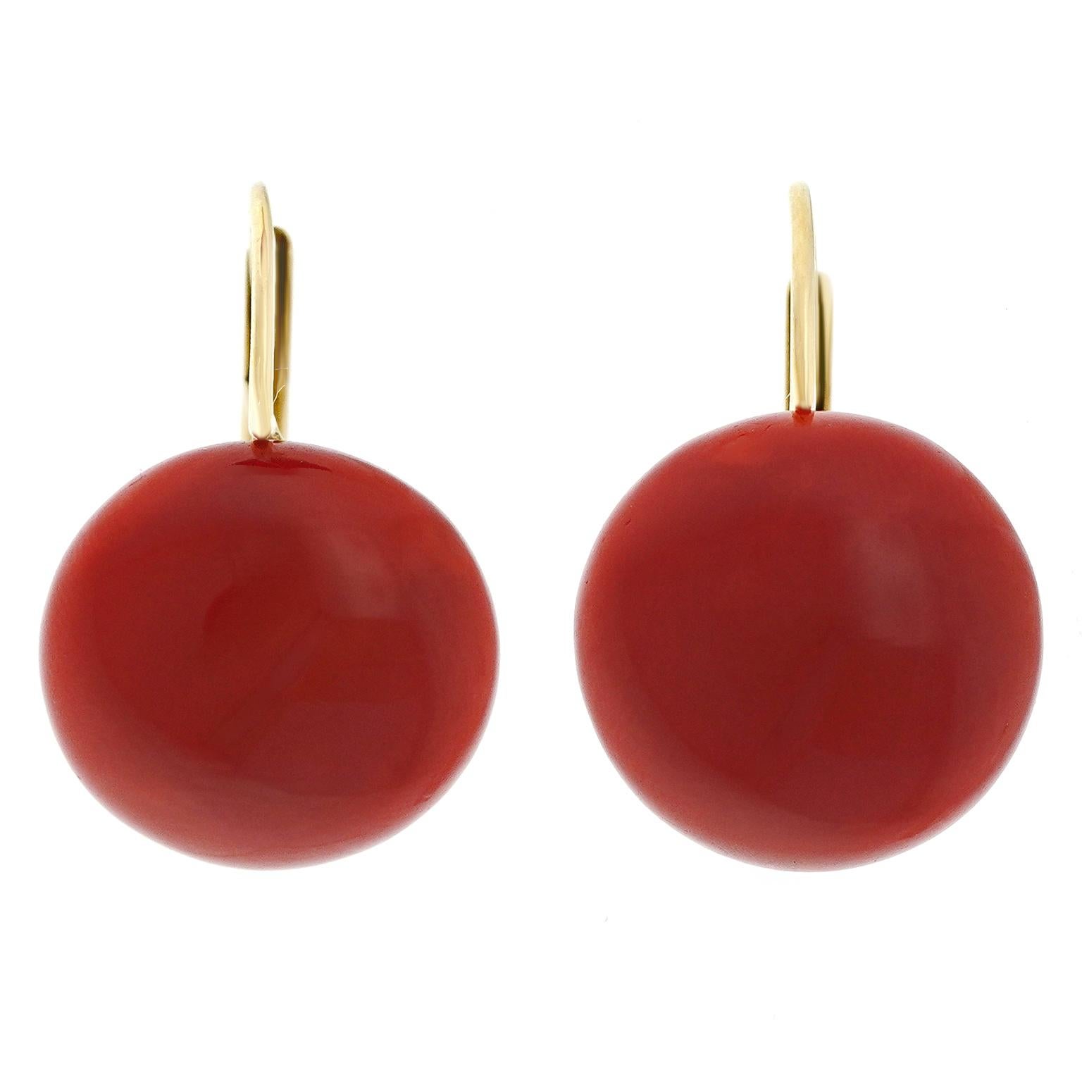 Cabochon 1960s Coral Button Earrings