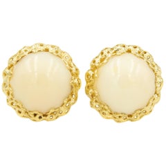 Retro 1960s Coral Button Yellow Gold Clip-On Earrings