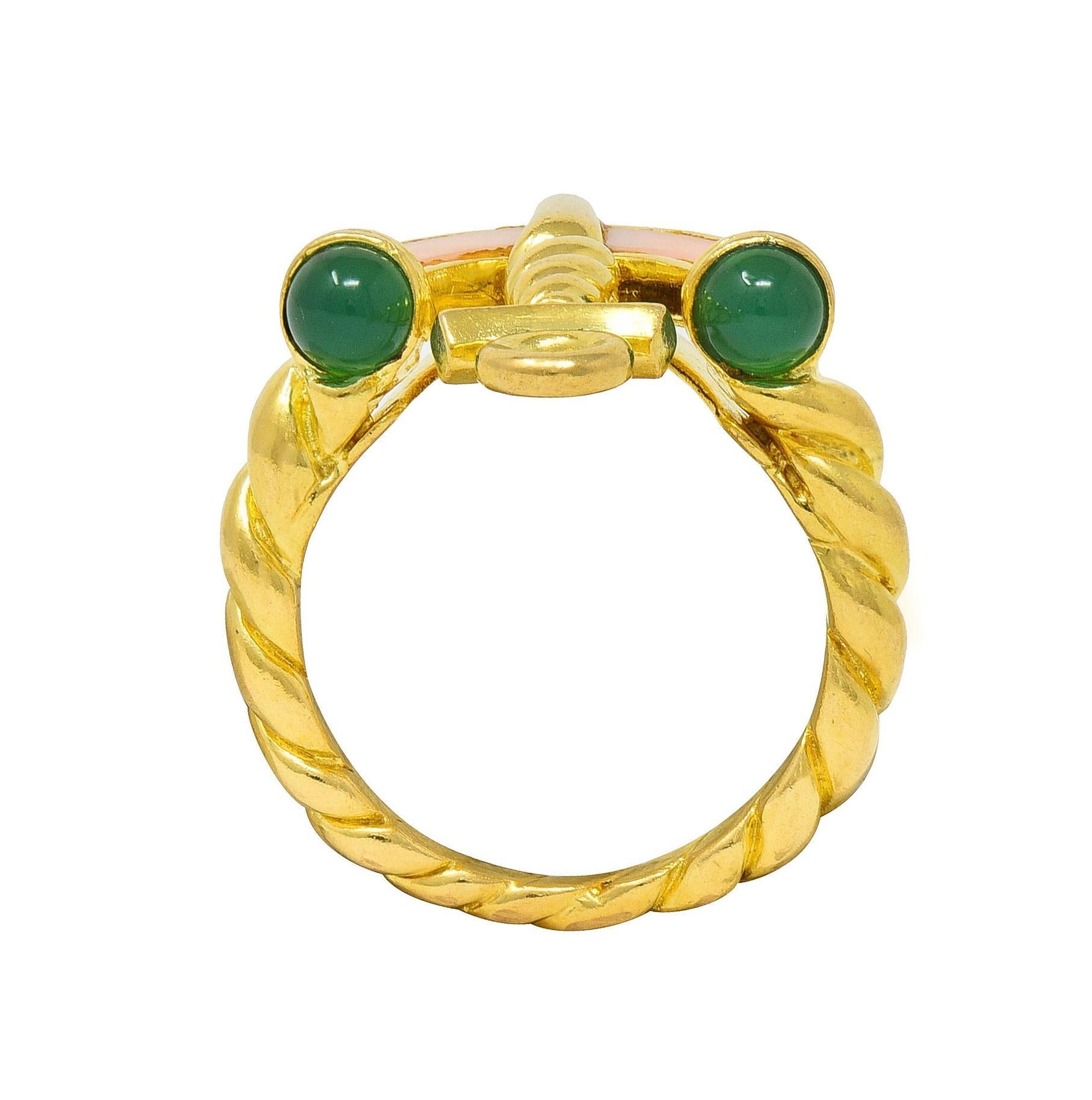 Anello con ancora in corallo e calcedonio in oro giallo 18 carati degli anni '60 in vendita 3