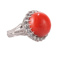 1960s Coral Diamond Gold Cocktail Ring