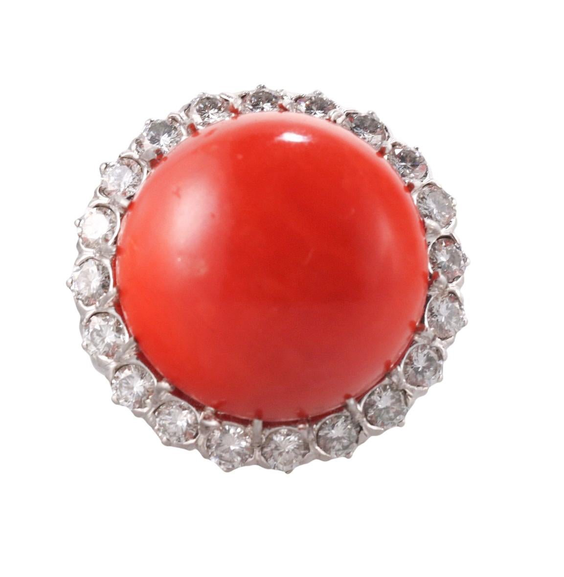Round Cut 1960s Coral Diamond Gold Cocktail Ring For Sale