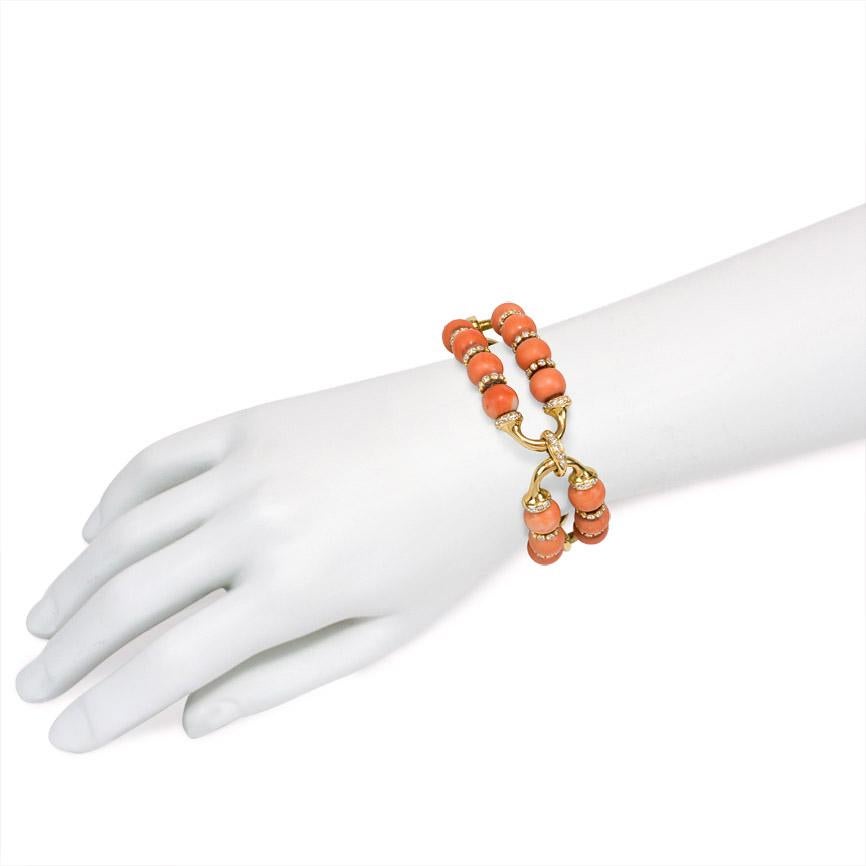 Women's or Men's 1960s Coral, Diamond Rondelle, and Gold Bracelet