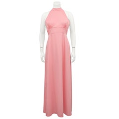 1960s Coral Pink Halter Day Gown and Jacket Ensemble