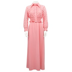 1960s Coral Pink Halter Day Gown and Jacket Ensemble