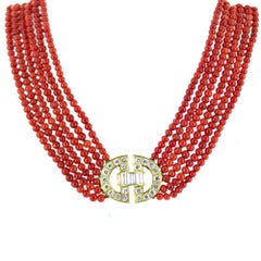 1960s Coral Strand Diamond 18 Karat Yellow Gold Vintage Necklace