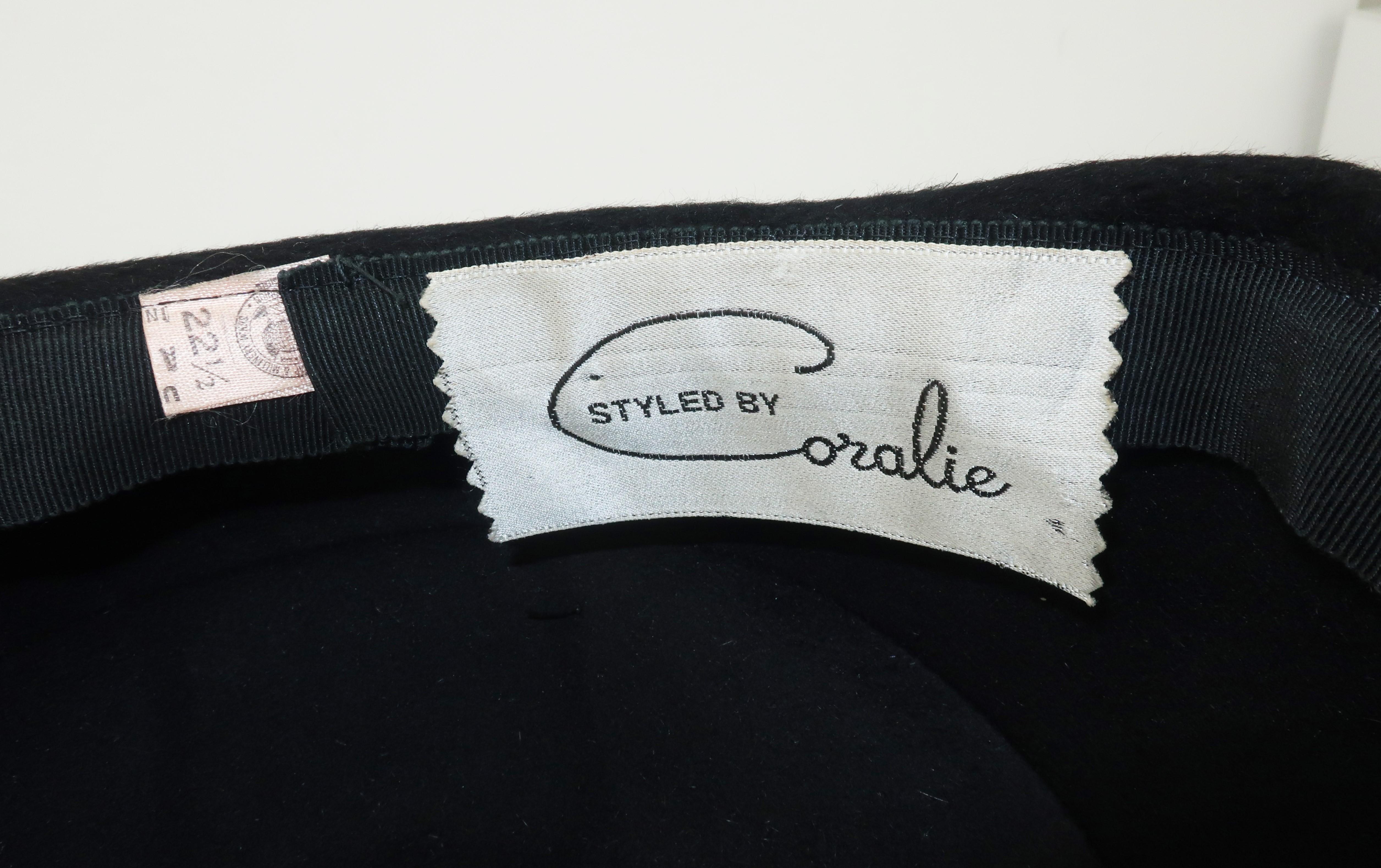 1960's Coralie Black Mohair & Rhinestone Toque Turban Style Hat 5