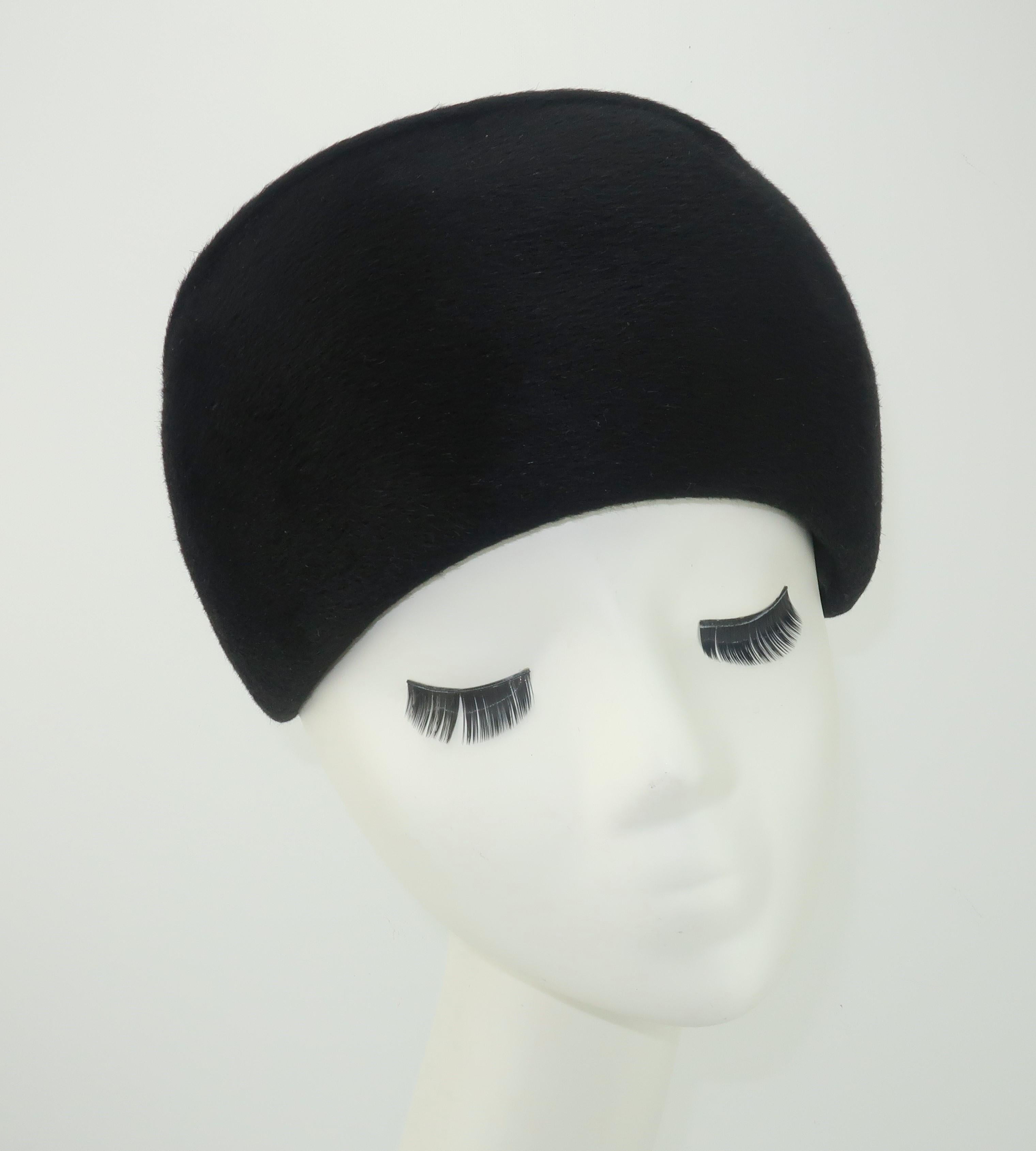1960's Coralie Black Mohair & Rhinestone Toque Turban Style Hat 2