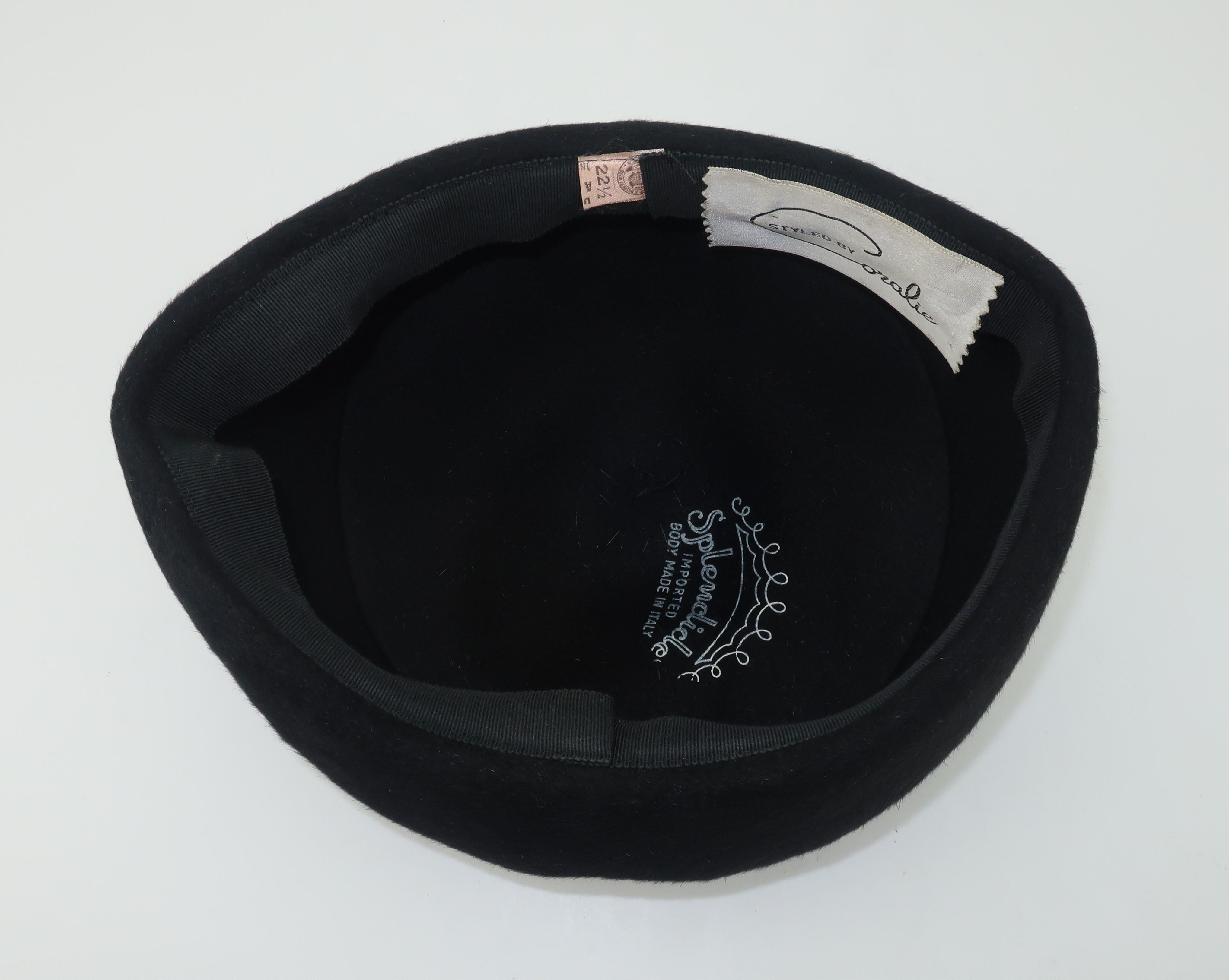 1960's Coralie Black Mohair & Rhinestone Toque Turban Style Hat 4