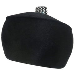 1960's Coralie Black Mohair & Rhinestone Toque Turban Style Hat