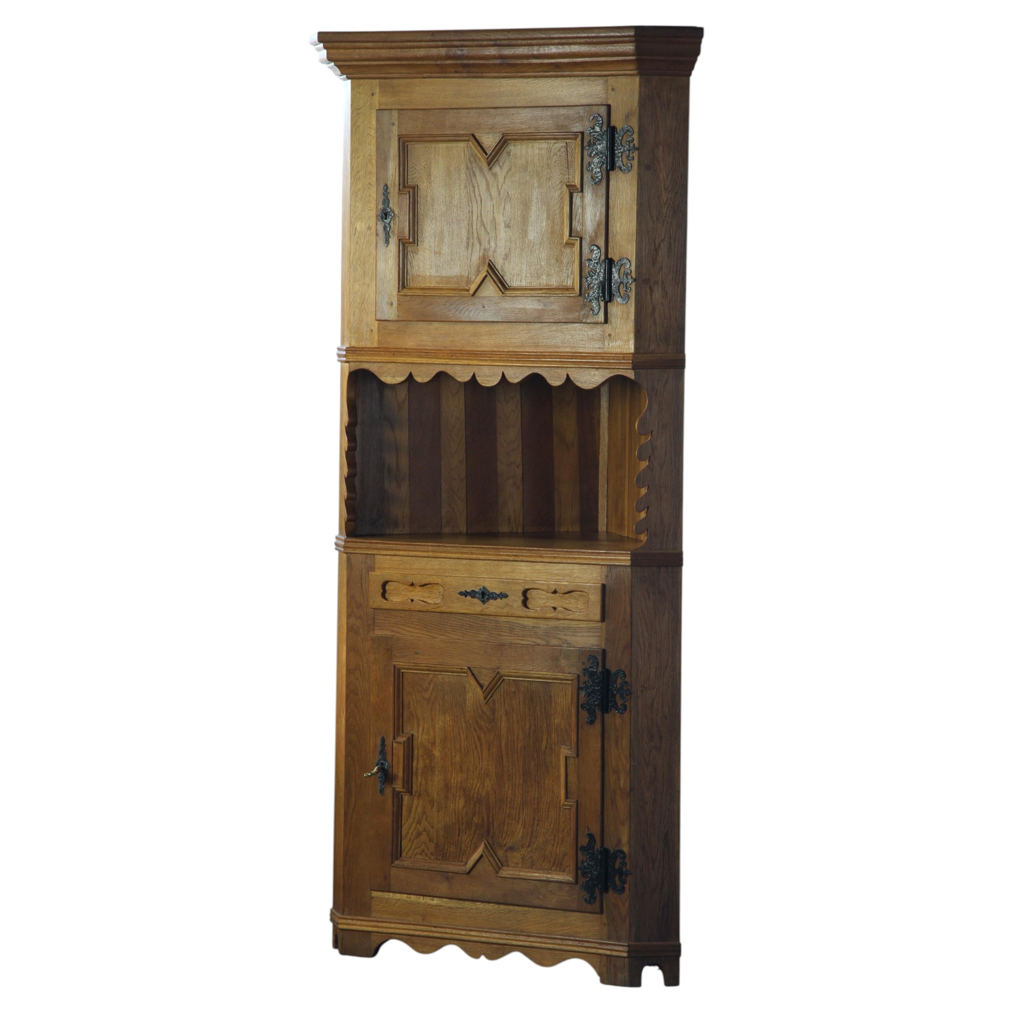 1960s Corner Cabinet in Solid Oak brutalist style of Kjærnulf, Danish Modern For Sale