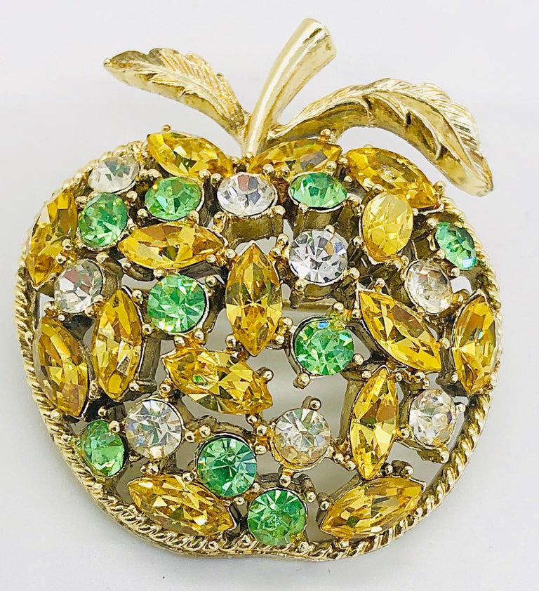 Broche Vintage Strass Orange - Alliage - Occasion - Bijou Ancien à Piquer