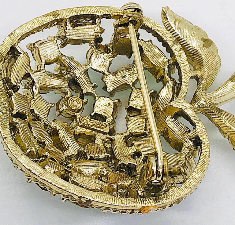 1960s Coro Apple Pink Green Blue Gold Novelty Rhinestone Vintage 60s Brooch Pin For Sale at