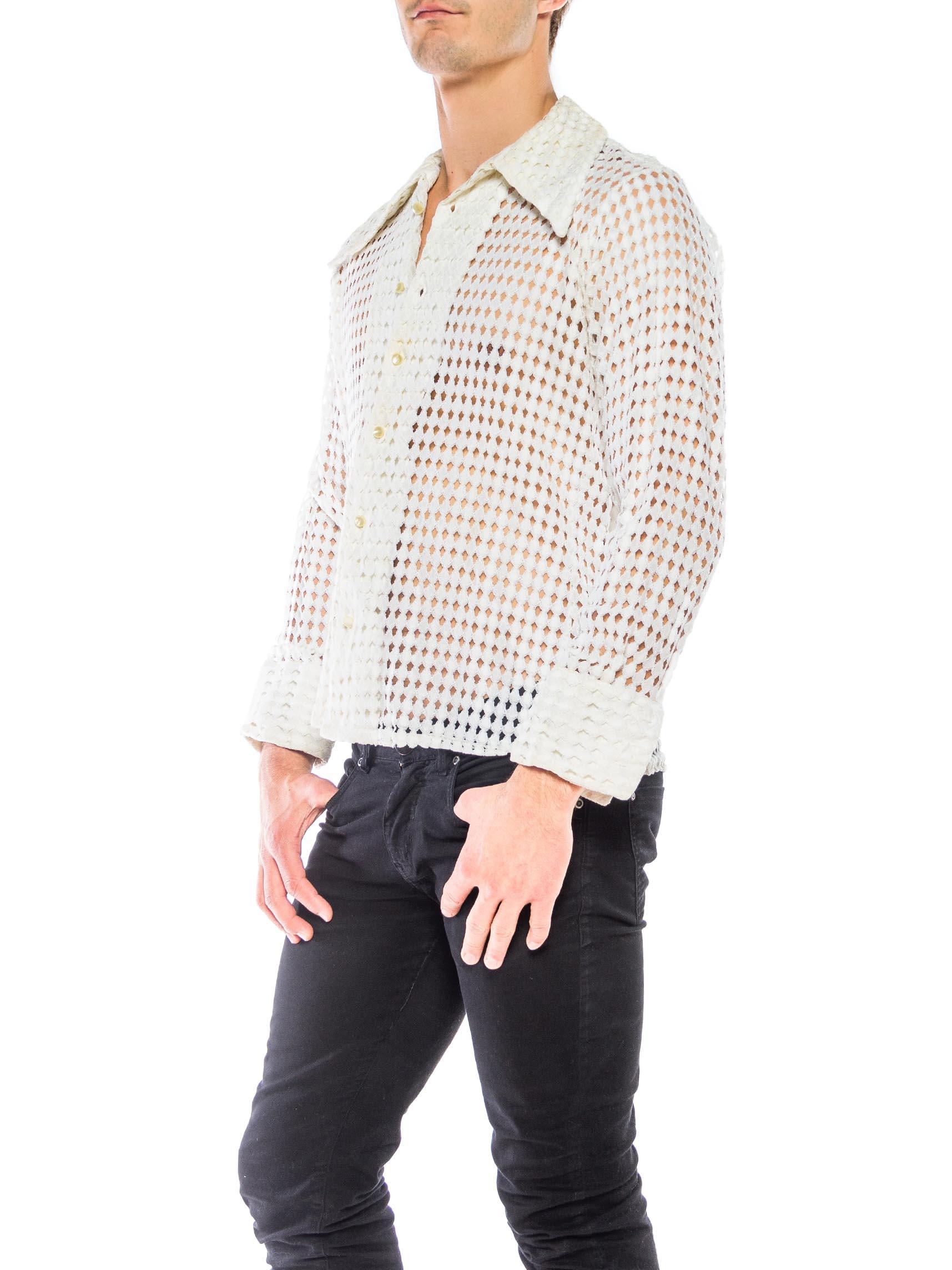1970S Men's Cotton Geometric Diamond Lace Shirt In Excellent Condition In New York, NY