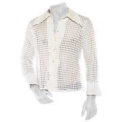 Vintage 1970S Men's Cotton Geometric Diamond Lace Shirt