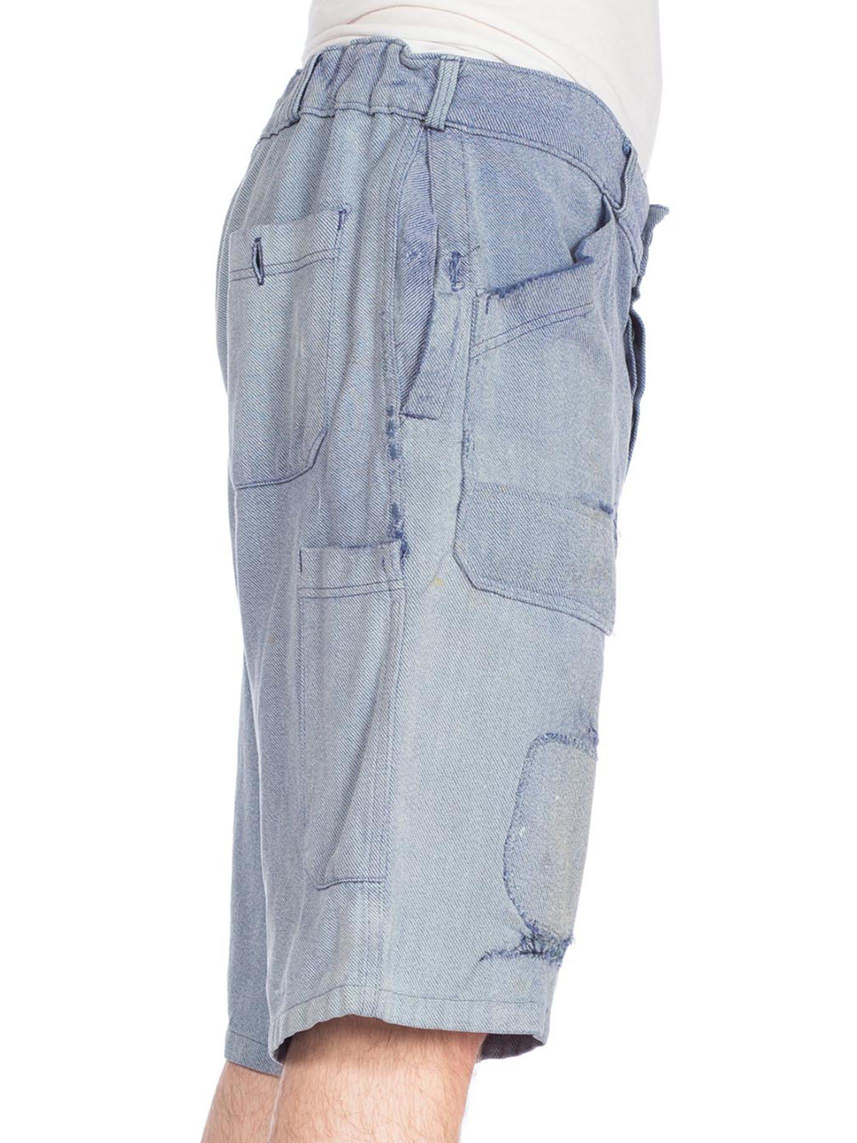 Men's 1950S Cotton Denim French Workwear Carpenter Shorts With Elasticated Waist