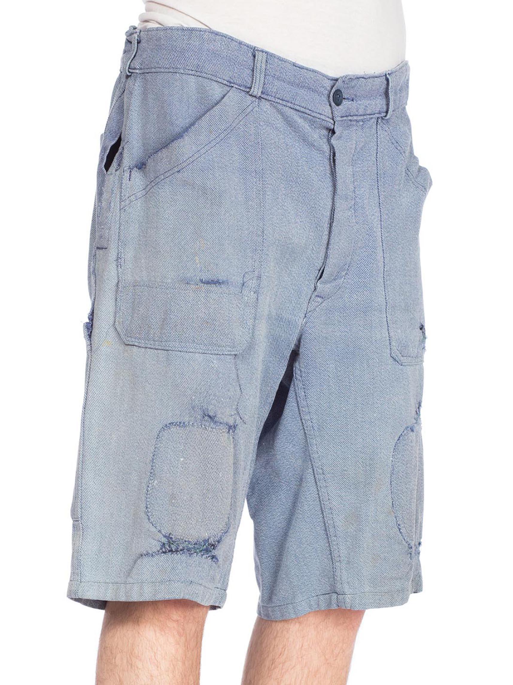 1950S Cotton Denim French Workwear Carpenter Shorts With Elasticated Waist 1