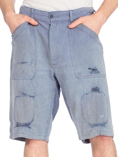 1950S Cotton Denim French Workwear Carpenter Shorts With Elasticated Waist