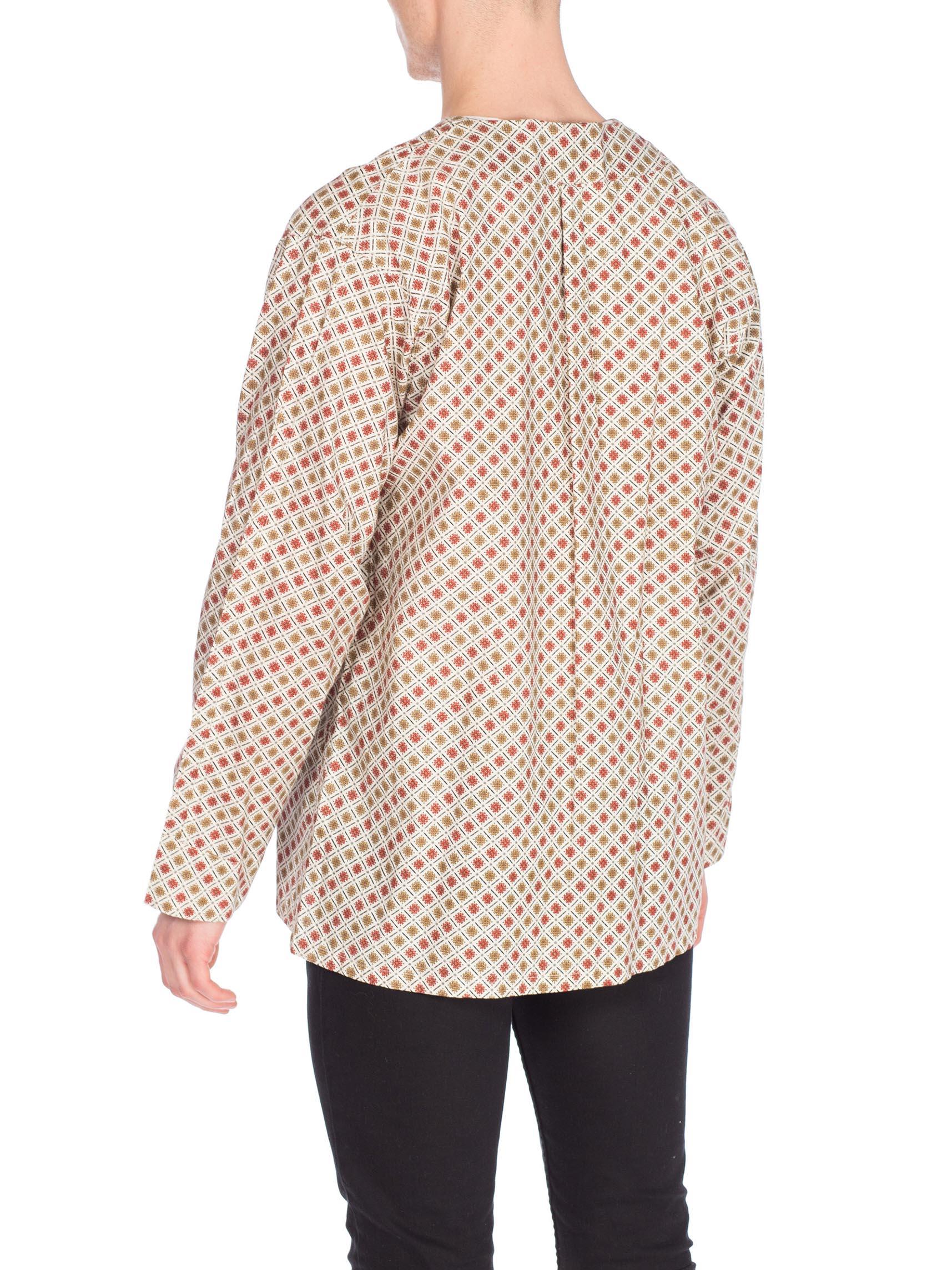 1960S Cotton Men's Foulard Print Tunic Shirt With Pocket 4