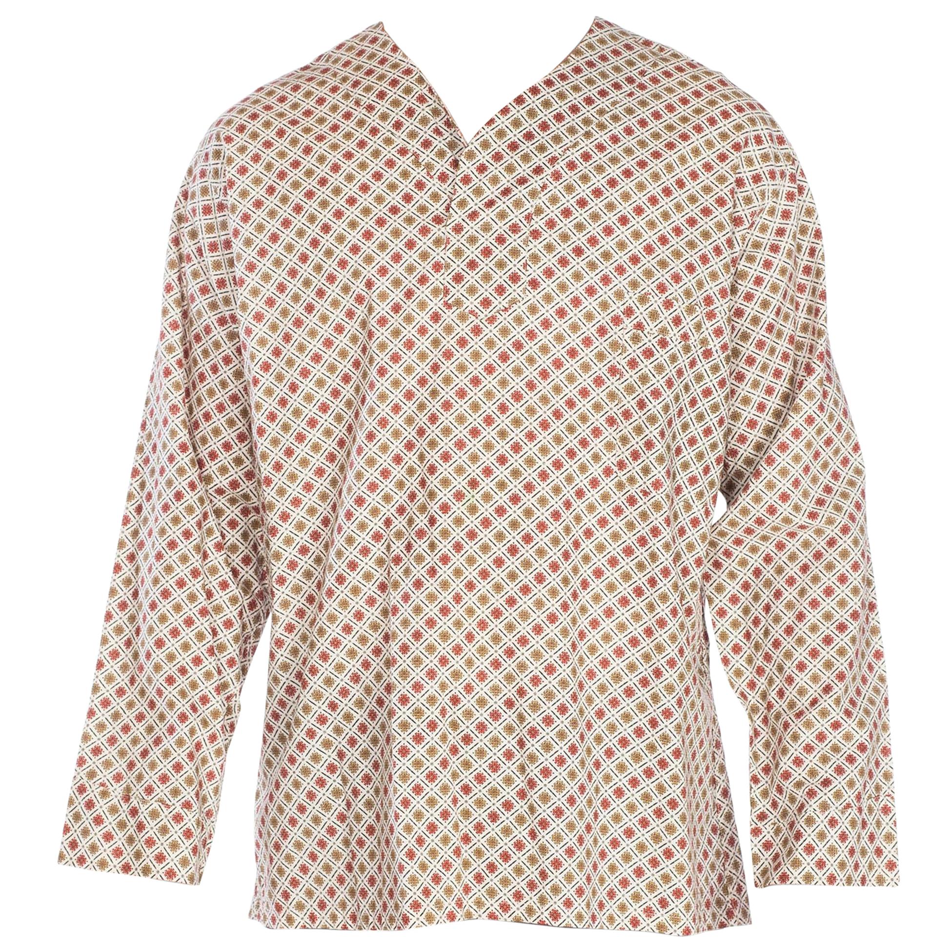 1960S Cotton Men's Foulard Print Tunic Shirt With Pocket