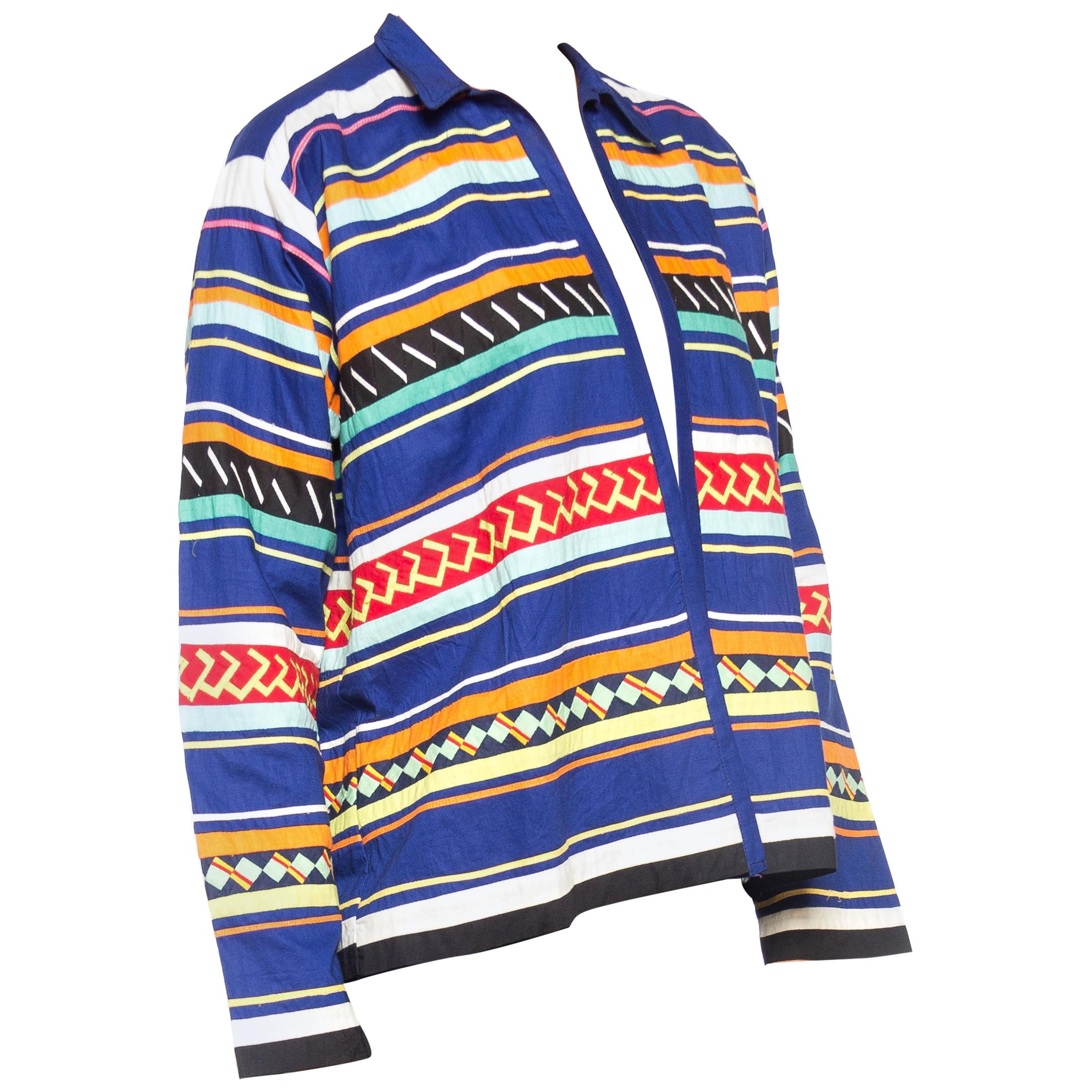 1960S Blue Cotton Seminole Indian Native American Bright Patchwork Jacket
