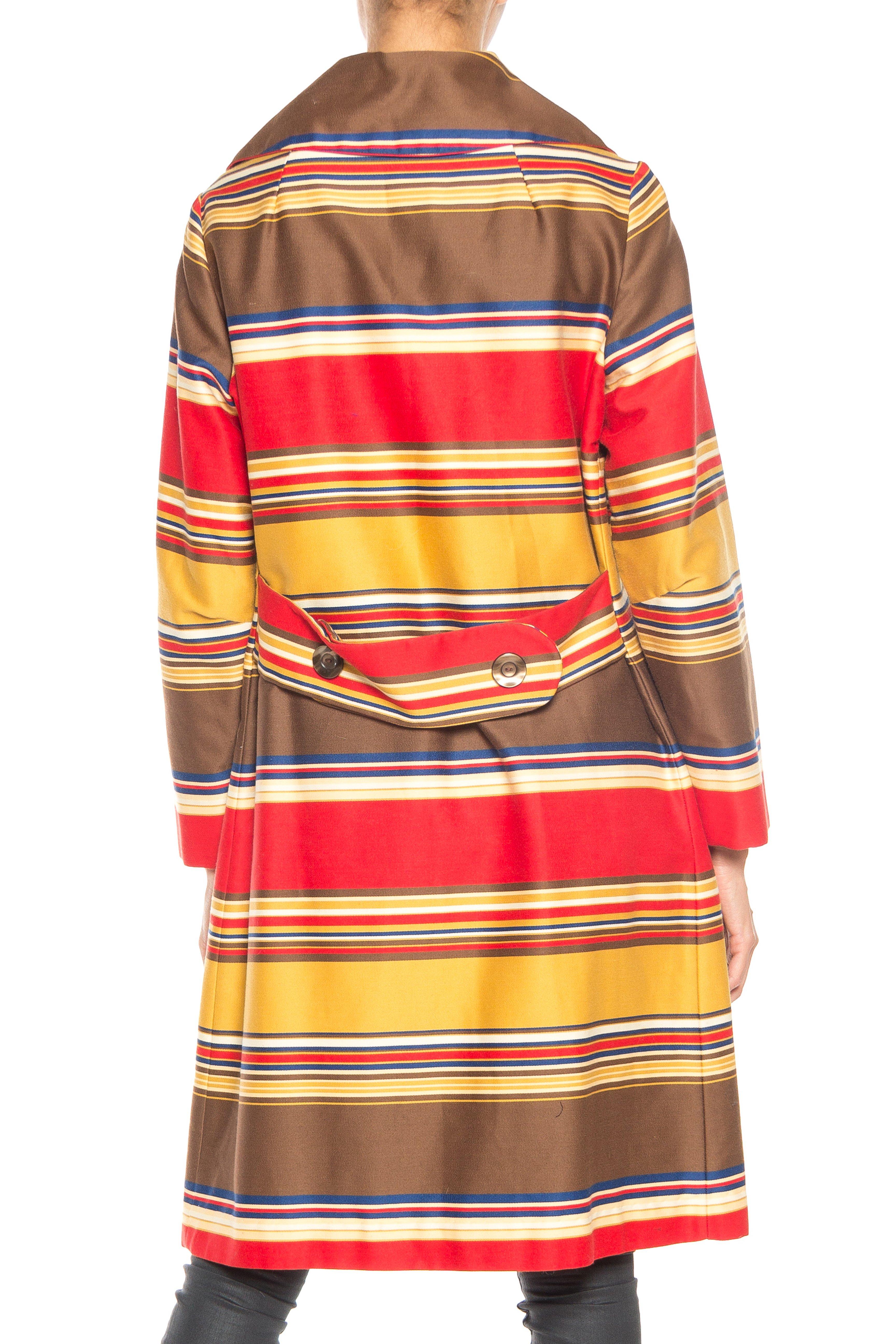 1960S Brown Multicolor Striped Cotton & Wool Sateen Lightweight Mod Coat 1