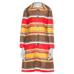 1960S Brown Multicolor Striped Cotton & Wool Sateen Lightweight Mod Coat