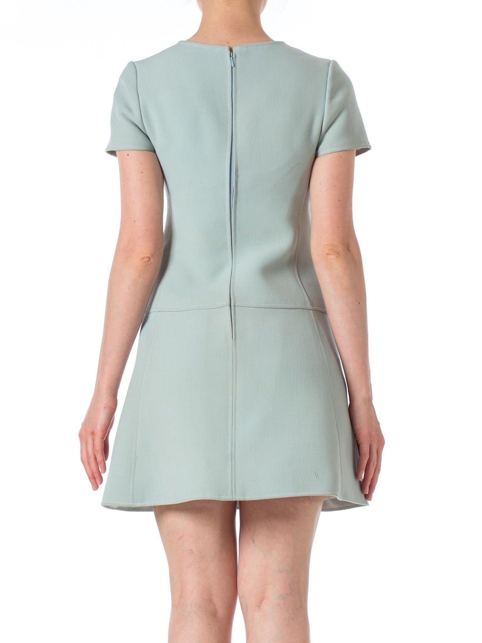 1960S COURREGES Baby Blue Wool Mod Shift Dress In Excellent Condition In New York, NY
