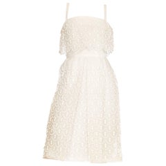 Vintage 1960s Courreges Haute Couture Embroidered White Lace Dress