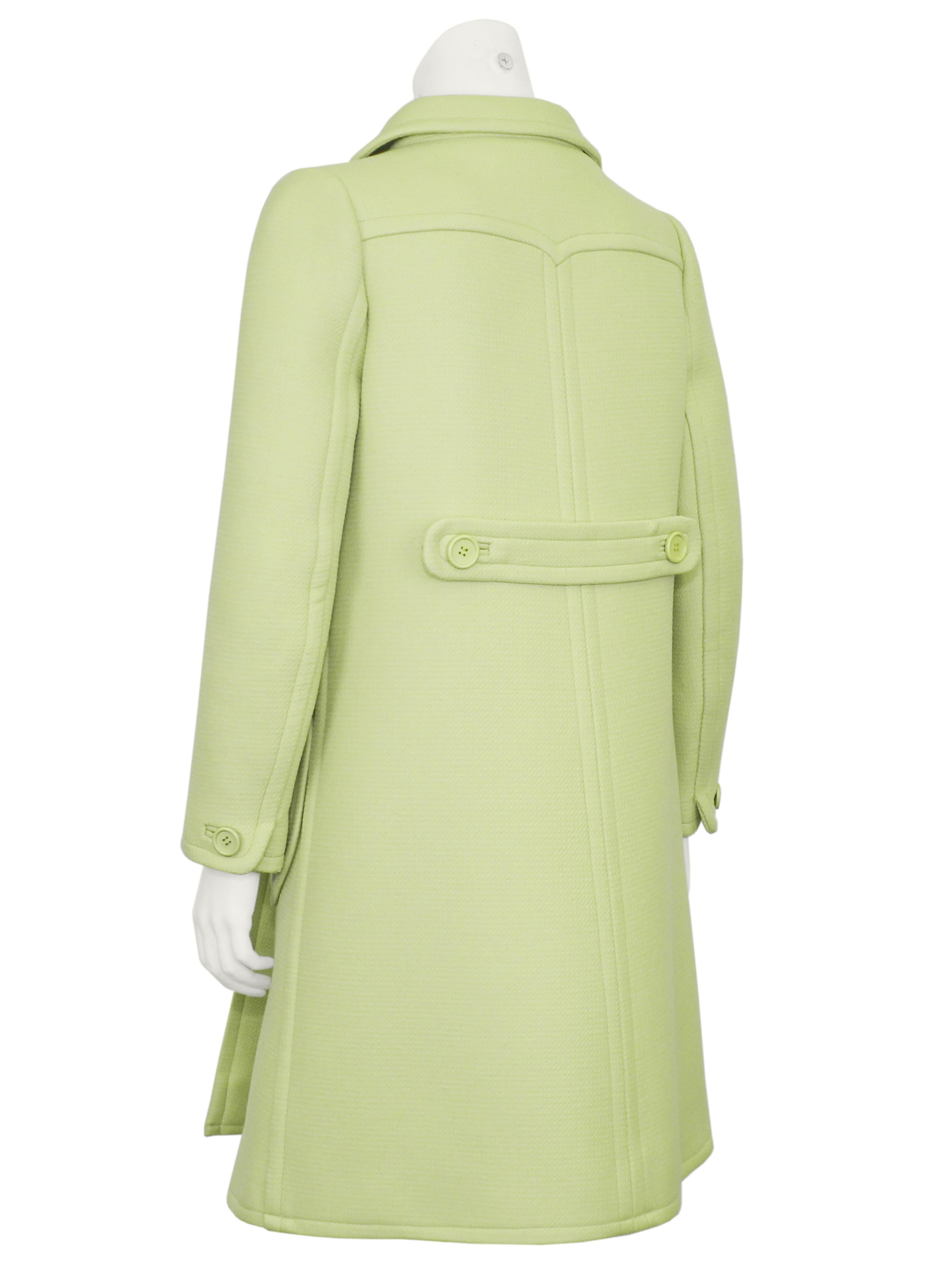 1960s Courreges Lime Green Double Breasted Coat In Good Condition For Sale In Toronto, Ontario
