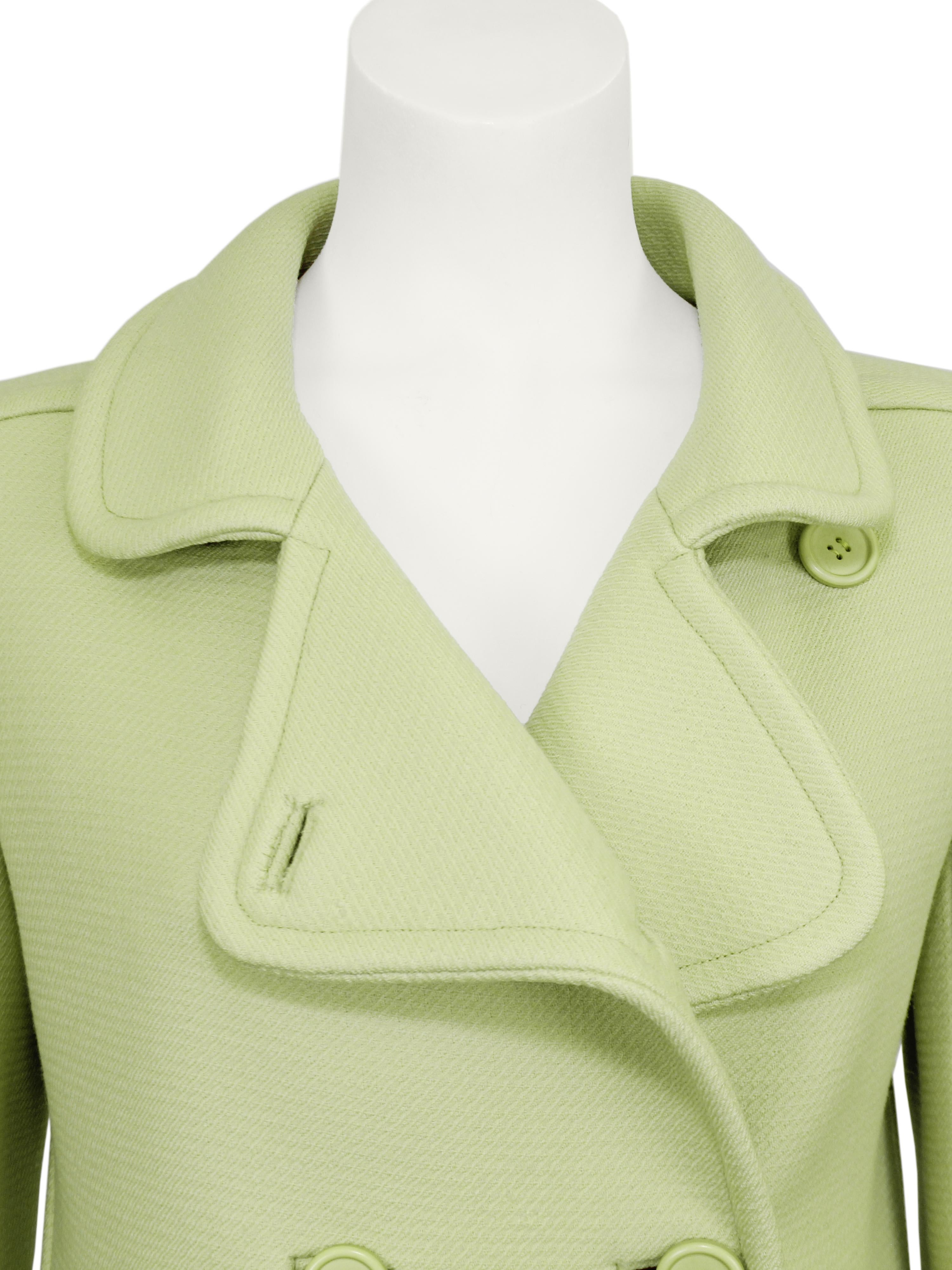 Women's 1960s Courreges Lime Green Double Breasted Coat For Sale
