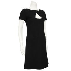 1960s Courregēs Mod Black Wool Cut Out  Dress