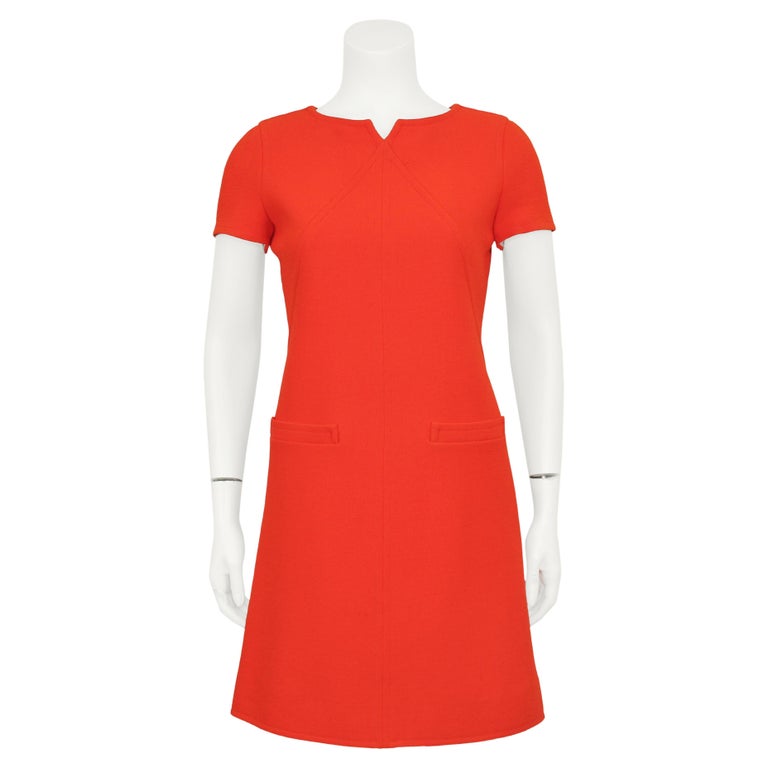 1960s Courreges Red/Orange Wool Shift Dress For Sale at 1stDibs