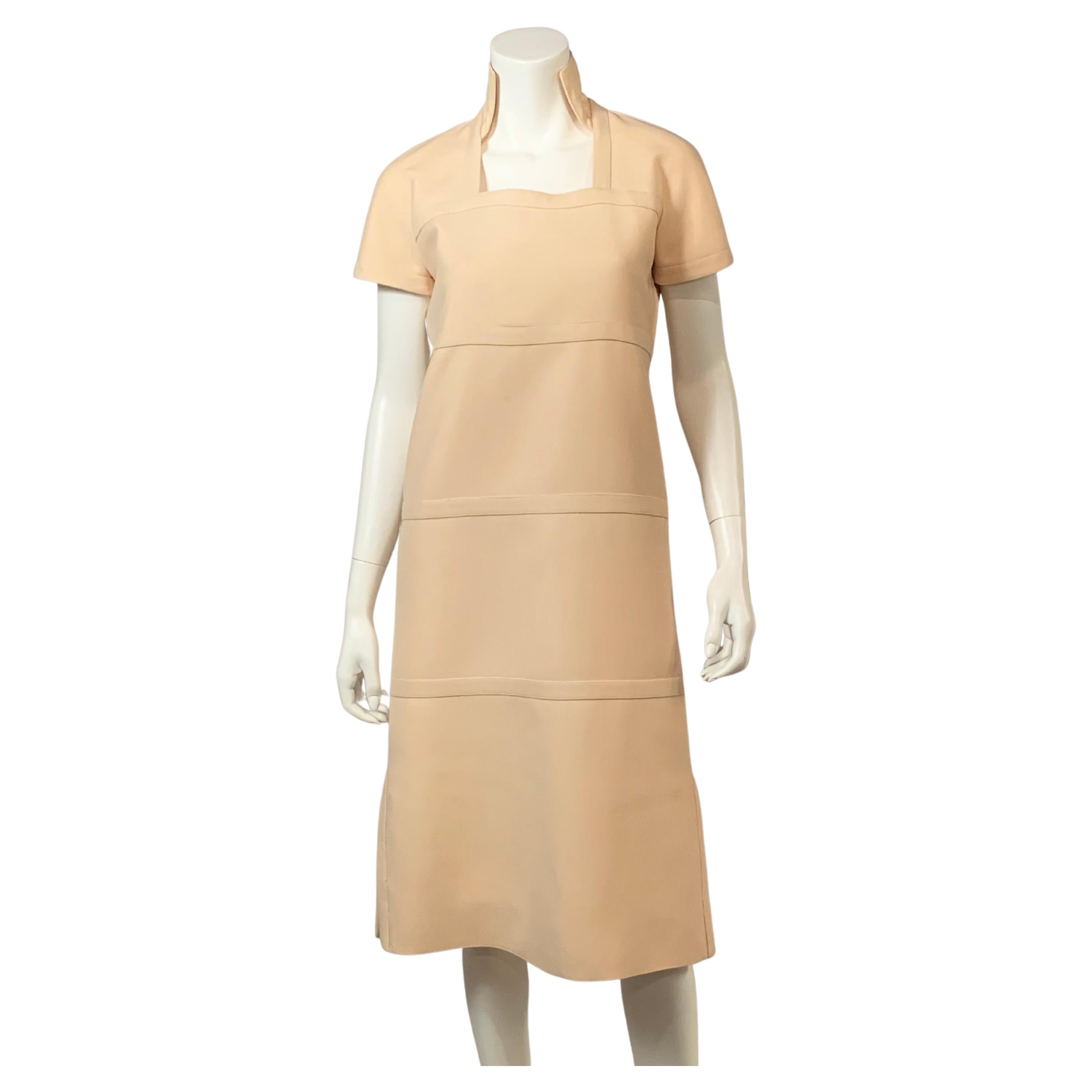 1960's Courreges Winter White Wool Dress with Band Detail For Sale